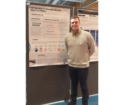 Nathan Skidmore, Teesside University, won the Best Poster Presentation Award with his study "Virtual Reality for pain-related health literacy."